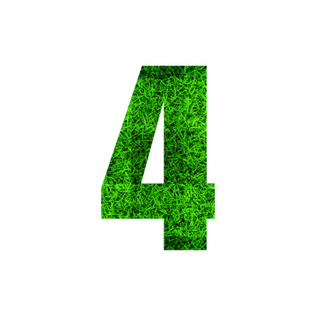 Number 4 (four) with green grass texture background.の写真素材