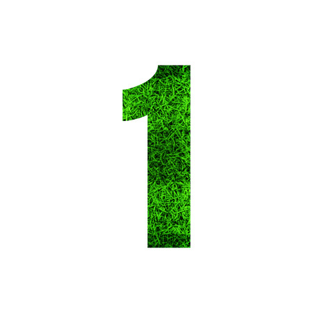 Number 1 (one) with green grass texture background.の写真素材