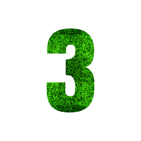 Number 3 (three) with green grass texture background.の写真素材