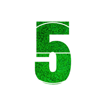 Number 5 (five) with green grass texture background.の写真素材