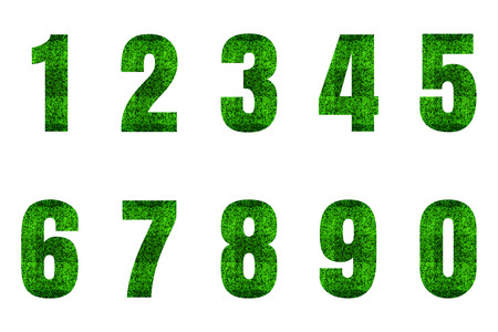 Set of green grass background design number 1 to 0 isolated on white backgroundの写真素材