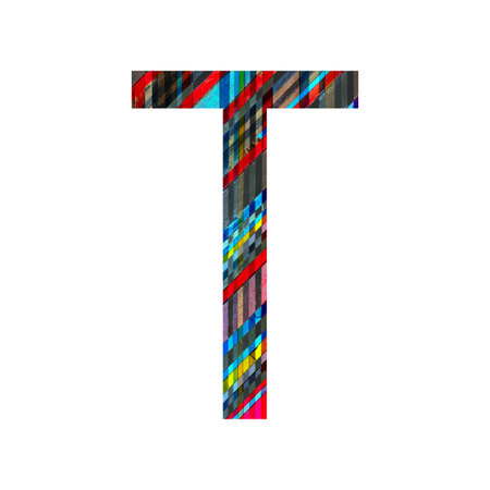 English alphabet with vintage colorful wood texture isolated on white background.の写真素材