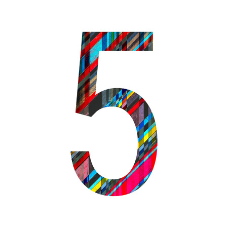 Number 5 (five) with vintage colorful wood texture background.の写真素材
