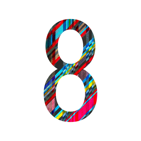Number 8 (eight) with vintage colorful wood texture background.の写真素材