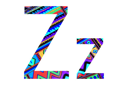 English alphabet with fabric texture isolated on white background.の写真素材