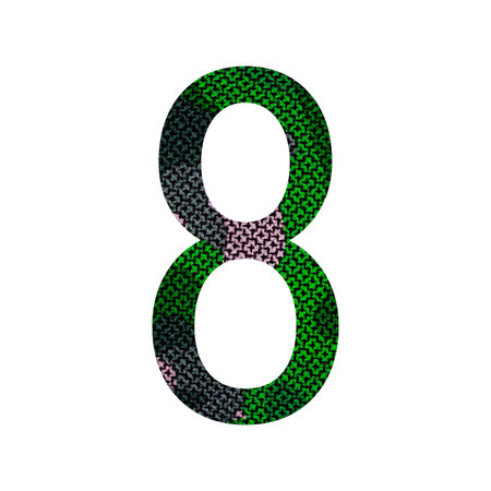 Number 8 ( eight ) with green fabric texture background.