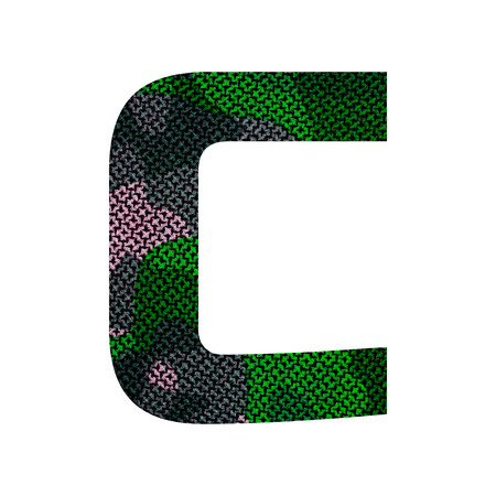 English alphabet with green fabric texture isolated on white background.の写真素材