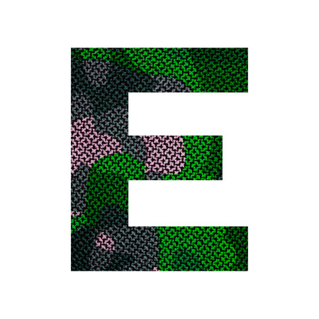 English alphabet with green fabric texture isolated on white background.の写真素材