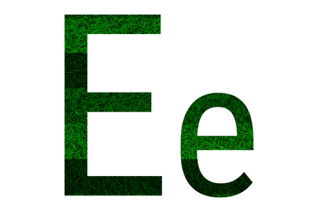 English alphabet with green grass texture isolated on white background.の写真素材