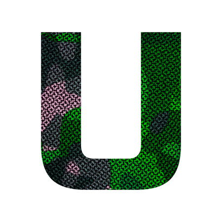 English alphabet with green fabric texture isolated on white background.の写真素材