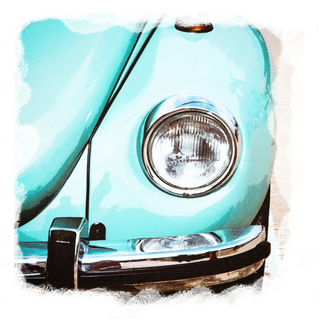 Watercolour painting of vintage headlight classic car.の写真素材