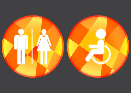 Disable, male and female toilet icons set on black background.のイラスト素材