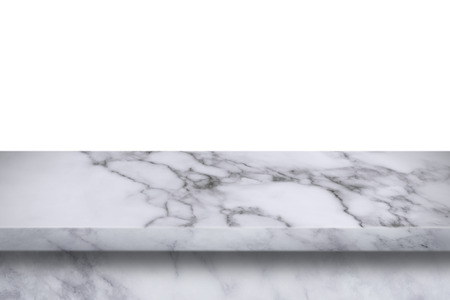Empty white marble table isolated on white background. For display or montage your products.の写真素材