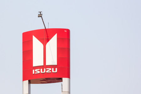 NAKORN RATCHASIMA,THAILAND - March 28, 2016 : Isuzu Motors automobile dealership sign in Korat, Thailand on March 28, 2016. ISUZU is a Japanese commercial vehicles and diesel engine manufacturing company.のeditorial素材