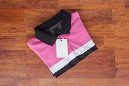 Closeup of blank tag label on new shirt.の写真素材