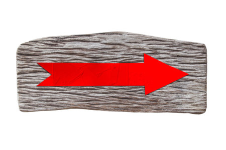 red arrow sign wood isolated on white background.