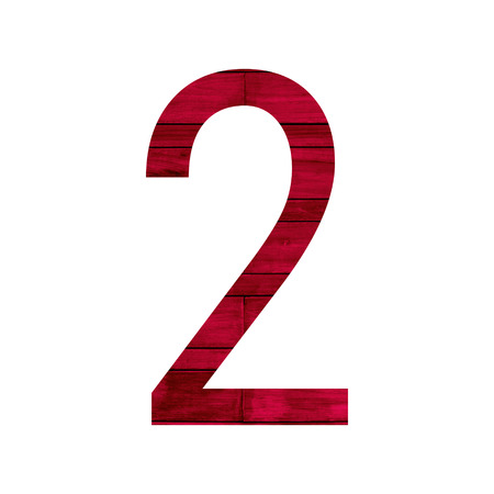 Number 2 (two) with red wood texture background.の写真素材
