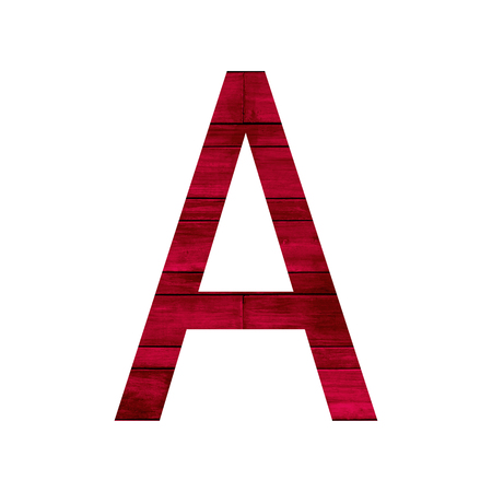 English alphabet with red wood texture isolated on white background.の写真素材