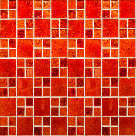 Red mosaic wall texture and backgroundの写真素材