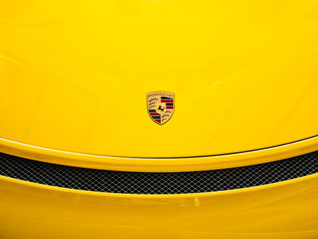 Nakorn Ratchasima, THAILAND - Mar 26, 2017 :  Porsche logo close up. Porsche is a German automobile manufacturer. VAG member.のeditorial素材