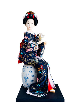 Japanese geisha doll isolated on white background.の写真素材