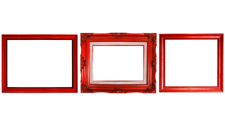 Red wooden frame isolated on white background.の写真素材