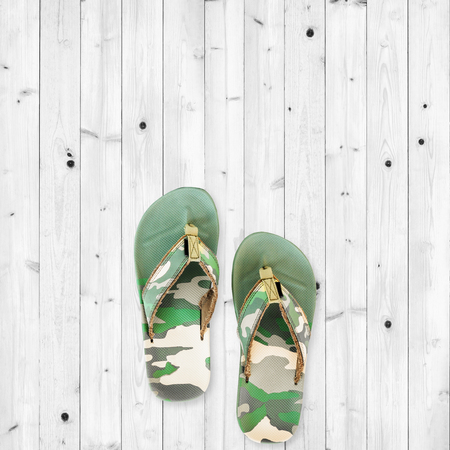 Men sandals on white wood floor backgroundの写真素材