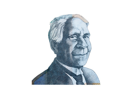 Portrait of Reverend David Unaipon from Australian 50 dollar isolated on white background.のeditorial素材