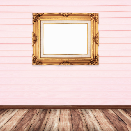 Empty wooden frame on vintage wood wall background.の写真素材