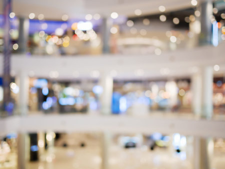 Blurred image of interior in shopping mall for background.の写真素材