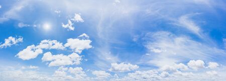 Panorama blue sky and clouds with sun and daylight natural background.の写真素材