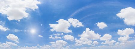 Panorama blue sky and clouds with sun and daylight natural background.の写真素材
