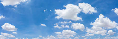 Panorama blue sky and clouds with sun and daylight natural background.の写真素材