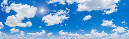 Panorama blue sky and clouds with sun and daylight natural background.の写真素材