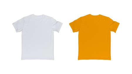White and yellow t-shirt isolated on white background.の写真素材