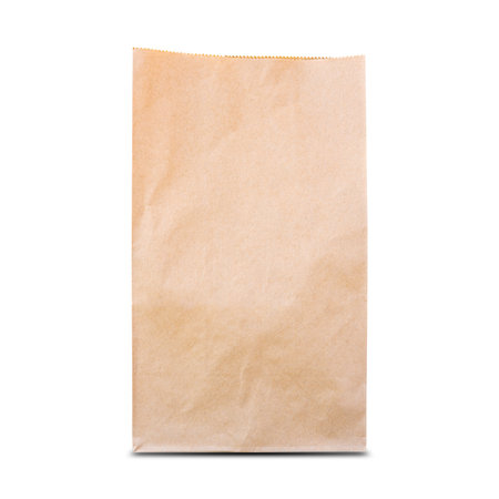 Brown paper bag isolated on white background.の写真素材
