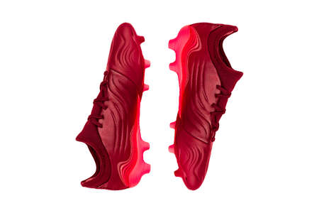New red soccer boot isolated on white background.の写真素材