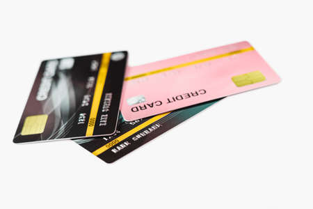 Close-up credit card on white table background.の写真素材