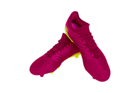 Pink football boots isolated on white background.の写真素材