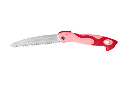 Red folding saw isolated on white background.の写真素材