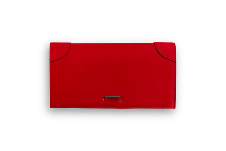 Top view of a red lady wallet on white background.の写真素材