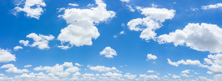 Beautiful panorama blue sky and clouds with daylight natural background. Panoramic composition in high resolution.の写真素材