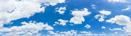 Beautiful panorama blue sky and clouds with daylight natural background. Panoramic composition in high resolution.の写真素材