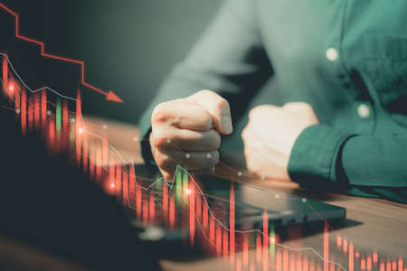 Stock Market Chart, Share drop down. Planning and strategy, Stock market, Business growth down, Concept of financial crisis.の写真素材