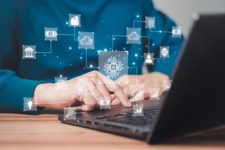 Ai technology, cloud computing. Digital transformation change management, internet of things. Technology bigdata and business process strategy, Financial management, smart industry.の写真素材