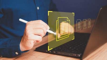 Online business contract electronic signature, electronic signing (e-signing), digital document management, paperless office, business contract signing concept.の写真素材