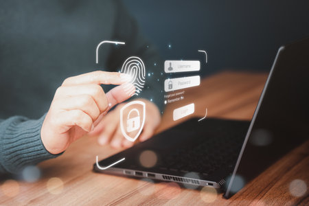 Man typing login user and password, Cyber security concept, Secure encryption and access to the user's private information to access the Internet.の写真素材