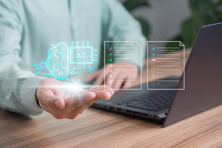 AI technology. Document Management System (DMS), online documentation database and process automation to efficiently manage files and modern knowledge with Ai. Corporate business technology.の写真素材