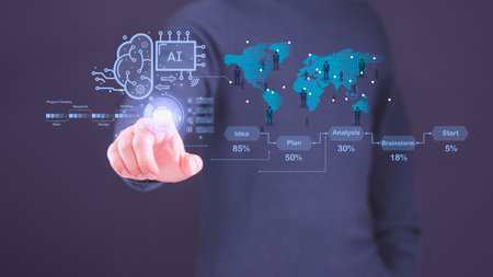 AI technology big data and business process strategy, automate operation, smart industry, customer service management. Digital transformation change management, cloud computing. Internet of things.の写真素材
