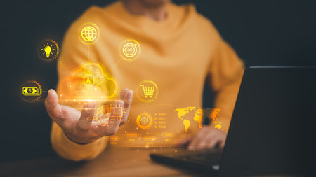 Ai technology, cloud computing. Digital transformation change management, internet of things. Technology big data and business process strategy, Financial management and digital smart industry.の写真素材